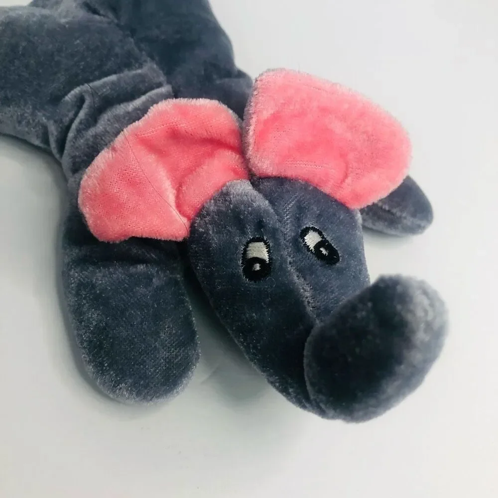 vintage elephant‎ floppy plush grey pink embroidered eyes 9 inch